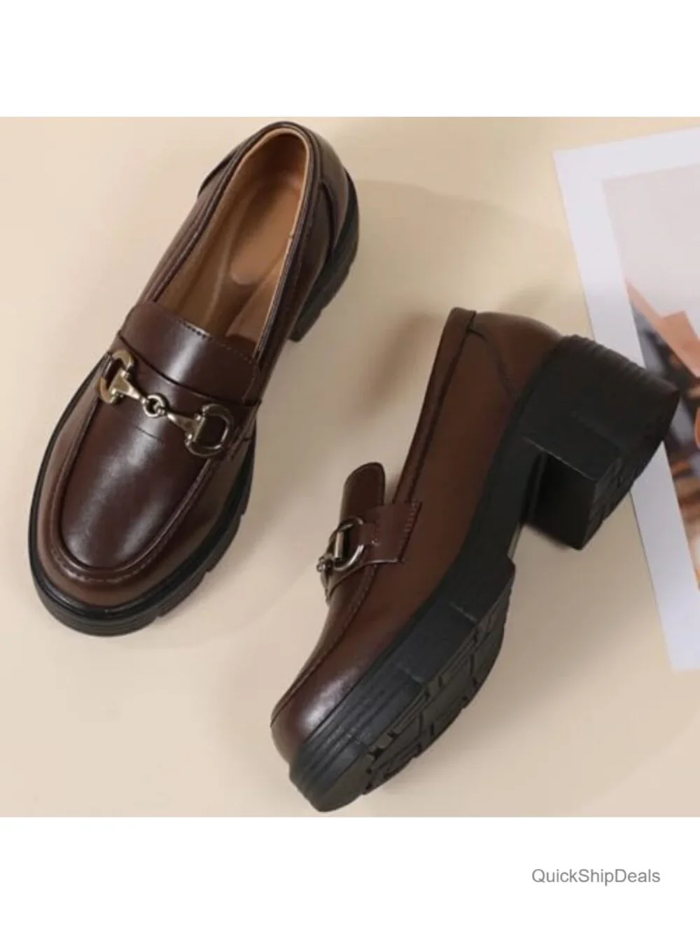 Chunky Platform Penny Loafers for Women Slip On Faux Leather Shoes
